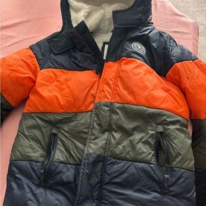 Abercrombie Kids Colorblock Puffer Jacket - Orange, Green, Black